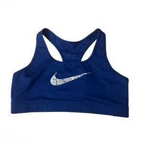 Nike Royal Blue Dri-FIT Sports Bra Check Design Swoosh Logo Active - Size L